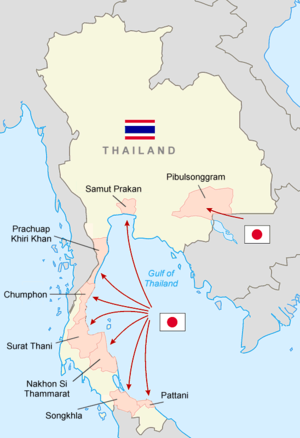 Map of the Japanese invasion of Thailand, December 8, 1941.