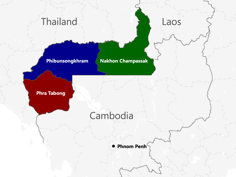 The provinces ceded from Cambodia by France to Thailand.