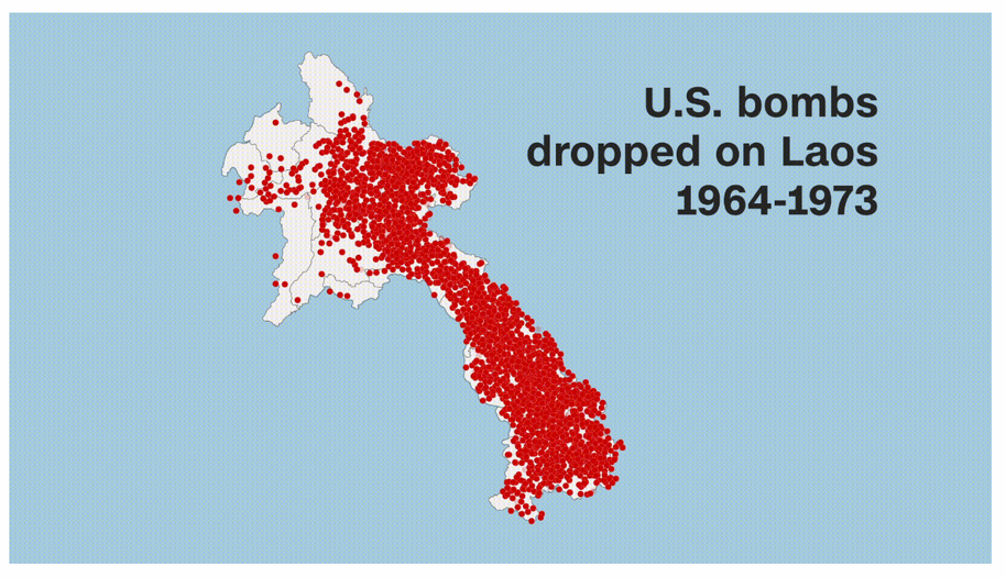 US bombs dropped on Laos during 1946 to 1973
