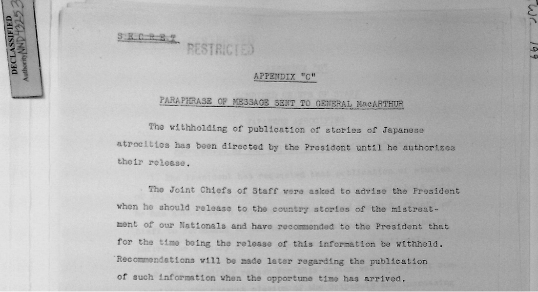 Order from President Roosevelt about Japanese atrocities in World War 2