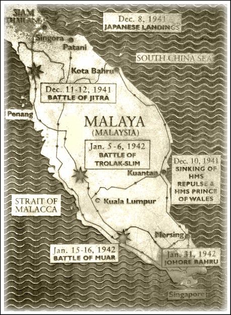 Map of major battles in and near Malaya during world war 2