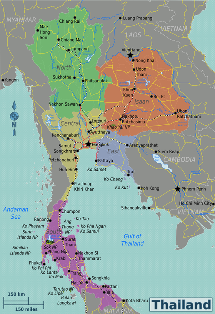 Map of the five regions of Thailand
