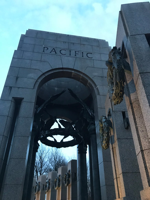 Monument with the word "Pacific" engraved into it